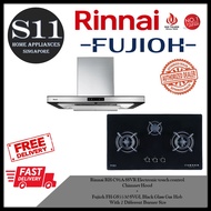 Rinnai RH-C91A-SSVR Electronic touch control  Chimney Hood + Fujioh FH-GS5530 SVGL Black Glass Gas Hob With 3 Different Burner Size BUNDLE DEAL - FREE DELIVERY