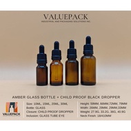 AMBER GLASS BOTTLE + CHILD PROOF BLACK DROPPER