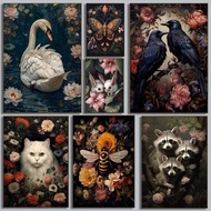 Dark Academia Plant Flower Animal Moth Fox Albino Fruit Bats Hare Poster Canvas Printing Moody Goth 