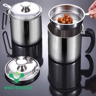 Stainless Steel Oil Container With Strainer Tray Cooking Grease Filter Oil Pot With Filter K9s7