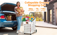 Portable Shopping Cart Foldable Trolley 4 Wheel Supermarket Shopping Cart Large Capacity Grocery Sho