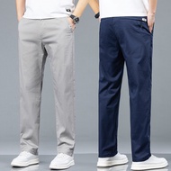 2023 Elastic waist Men Casual Pants 95% Cotton Men Trousers Pockets Loose Straight Jogging Pants Middle Aged Men Size 28-38