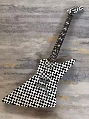 Chinese Electric Guitar white and black checks hand made guitar Explorer