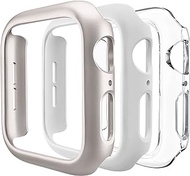 3 Pack Compatible for Apple Watch Case 44mm Series 6 Series 5 Series 4 / SE, Hard PC Bumper Case Protective Cover Frame [NO Screen Film] Compatible for iWatch Accessories 44mm, Starlight/White/Clear
