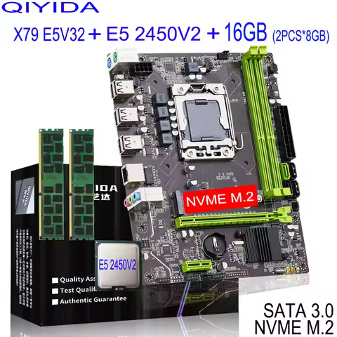 QIYIDA X79 motherboard set with LGA1356 Xeon E5 2450V2 cpu 2pcs x 8GB = 16GB DDR3 REG ECC memory ram