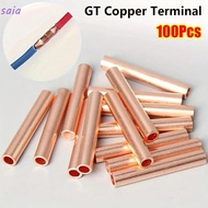 SAIA 100Pcs GT Copper Terminal Connecting Tube, GT-1/1.5/2.5/4/6/10/16/25 Brass Wire Terminal Crimp,