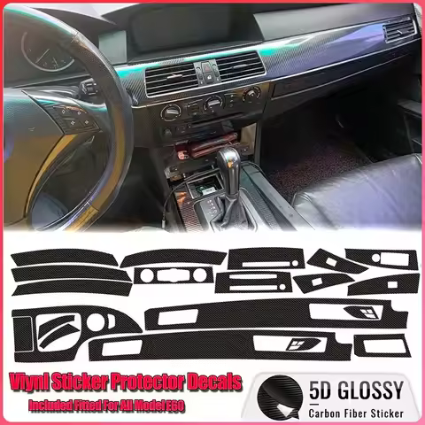 Interior Protective Decoration Film 5D Carbon Fiber Vinyl Sticker for BMW 5 Series E60 525i 530i 200