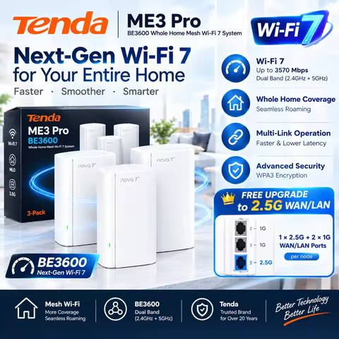Tenda BE3600 WiFi7 Mesh System ME3 Pro Wireless Router Dual-Band WAN LAN Wi-Fi7 Mesh Wifi Range Exte