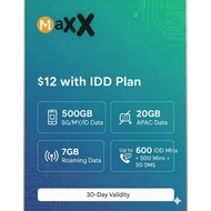 M1 Maxx $12 with IDD Plan – 500GB SG/MY/ID + 20GB APAC + 7GB Roaming + Up to 600 IDD Mins + 500 Mins