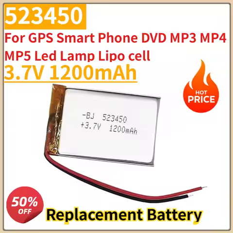 New 1200mAh 3.7V Polymer Lithium Battery Li-ion Battery 523450 For GPS Smart Phone DVD MP3 MP4 MP5 L