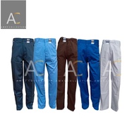 Celana Sekolah Panjang SMP Biru Coklat Putih Hitam Saku Standar (Levis) Bahan Katun Drill Fit Kain P