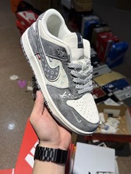 紫鑽🌟誠信商家🌟💜全新Louis Vuitton x Nike Dunk Low 聯名 灰白老花 麂皮皮革男女同款