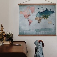 世界地圖畫布與木掛家居裝飾雜誌日記 vintage pastel