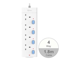 Bull Extension Power Socket 4 Way 1.8 Meter Power Strip Multi Plug Adapter  Extension Cord 5 Years Warranty (LED Light Switch + Lighting Protection + Safety Mark + Surge Protector Indicator + 2-PIN Friendly Direct Plug-In)