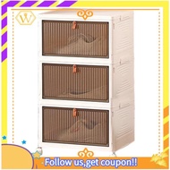 【W】3/4 Tier Stackable Storage Boxes with Lids,Sturdy PP Matterial, Foldable Plastic Storage Unit for