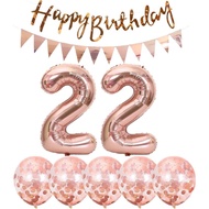 2 Balloons Number 22+ haappy Birthday Garland + Rose Gold Banner foil Balloon 22th Birthday Decorati