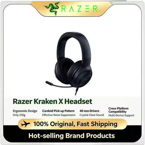 Razer Kraken X Wired Gaming Headset 7.1 Surround Sound Over-Ear Headphones with Bendable Mic 40mm Dr