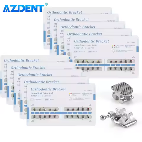 10 Packs AZDENT Dental Brackets Orthodontic Brace MIM Monoblock Metal Mini Roth MBT Slot 0.022 0.018