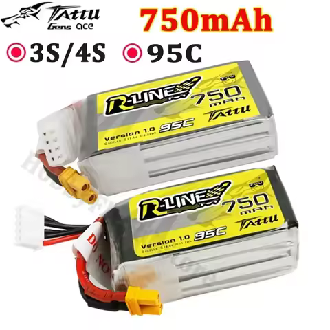 R-Line 95C Racing LiPo: Tattu 750mAh 3S/4S with XT30, High Performance Battery for FPV Drone & Quadc