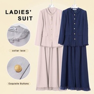 YOUMI Vintage Ruffled Gold-button Women's Shirt Set