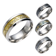 Full Size Stainless Steel Dragon Inlay Wedding Band for Men