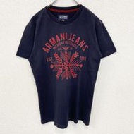 古著ARMANI JEANS 短袖印花 T 卹，休閒，圓領，黑色，尺寸 XS