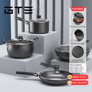 GTE 8pcs Kitchen Cooking Pot Full Set Medical Stone Non Stick Pot Set Frying Pan - Fulfilled by GTE
