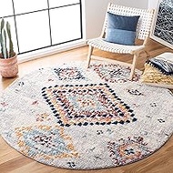 Safavieh Morocco Collection MRC954A Moroccan Boho Tribal Area Rug, 6'7" x 6'7" Round, Ivory / Multi