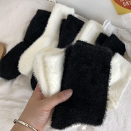 Autumn Winter All-Match Mink Fleece Mid-Tube Plush Thick Furry White Warm Furry Confinement Socks