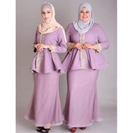 OVERRSIZE Plus Size Seri Muslimah Organza Baju Kebaya With Lace Front Zip Soft Como Crepe Fit Size M(34/36) - 5XL(58/60)