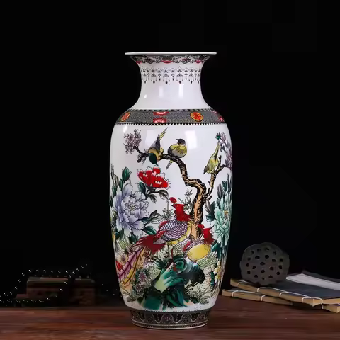 Chinese Style Jingdezhen Ceramic Vase, Hydroponic Flower Vase, Modern Living Room Table Decoration, 