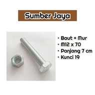 M12 x70 Nut and Bolt Key 19 Length 7 cm