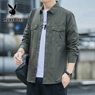 เสื้อแขนยาวฤดูร้อนสำหรับผู้ชาย PLAYBOY เสื้อธุรกิจบางขนาดใหญ่(M-5XL)