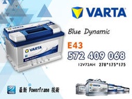 【茂勝電池】VARTA 華達 E43 572409068 德國製 進口車 國產車 汽車電瓶 歐規電池 同LBN3