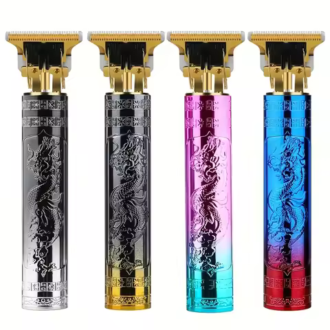 Vintage T9 Professional Hair Trimmer Dragon Design Metal Body USB Charging Stainless Steel Blades 4 