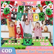 35Pcs Minecraft Birthday Decoration Package Set Birthday Balloon Banner Minecraft Theme Happy Birthd