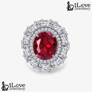 iLove Jewellery 925 Sterling Silver 18K White Gold Plated 5.0ct Created Ruby Oval Cut Cubic Zirconia