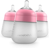Nanobébé Flexy Silicone Baby Bottle, Anti-Colic, Natural Feel, Non-Collapsing , Non-Tip Stable Base, Easy to Clean, 3-Pack, Pink, 9oz