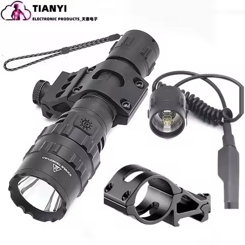 Tactical Flashlight CY10 1200 Lumen Black LED Light with Offset Rail Mount, 2 Modes Pressure Switch 