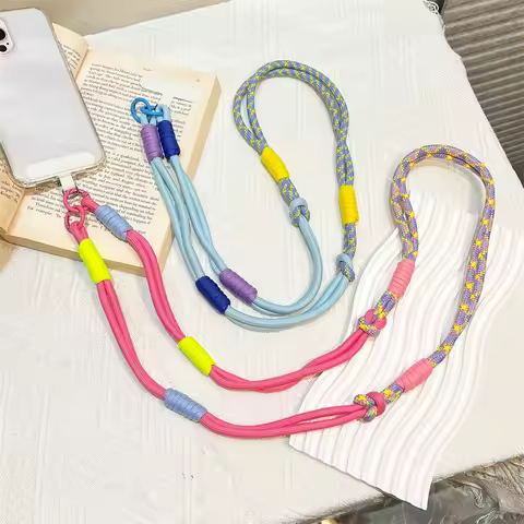 Colorful Braided Phone Crossbody Lanyard Adjustable Star Pattern Phone Strap with Tether Tab Anti-lo