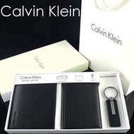 【Calvin Klein專櫃正品】美國原裝 CK 短皮夾+名片夾+鑰匙圈超值三件式禮盒組