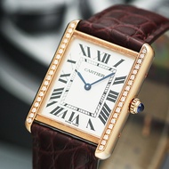Cartier Tank W5200025Quartz Men's Watch Behind Diamonds