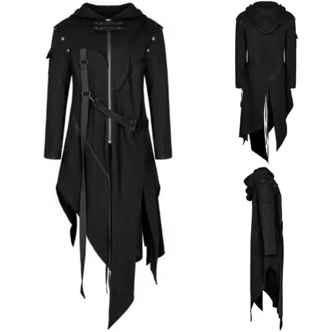 Steampunk Trench Coat Gothic Jacket Vintage Medieval Renaissance Plague Doctor Bird Mask Halloween P