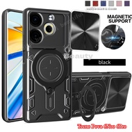 For Tecno Pova 6 Pro 5G Phone Case Shockproof Armor Push Pull Camera Protect Casing Car Magnetic Rin