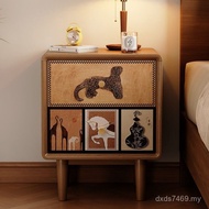 Bedside Table Cabinet Solid Wood Hu Niche Explosive Cabinet 2025 Medium Sense Peach Color Storage St