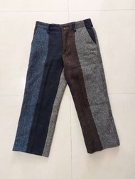 日本製 MOJITO x Harris Tweed 手工 羊毛 撞色 拼接 西裝褲