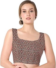 Cotton Printed Blouses for Women Sarees, Sleeveless Ajrakh Print Crop top Choli (B224-P)