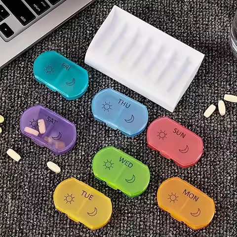 A Week of Medicine Storage Box, Health Care Product Box, 7 Day Plastic Pill Box, Split Weekly Pill B