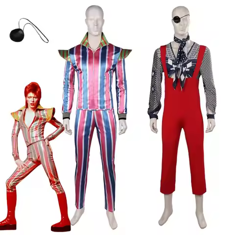 David Legend Bowie Cosplay The Thin White Duke Costume Disguise Adult Men Overalls Shirt Scraf Fanta