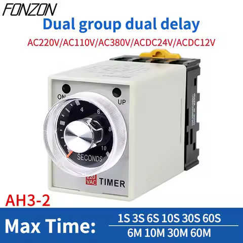 AH3-2 Power on Delay Timer Time Switch Delay Timer Relay Adjustable time 1~60S 3~60M With 8pin Socke